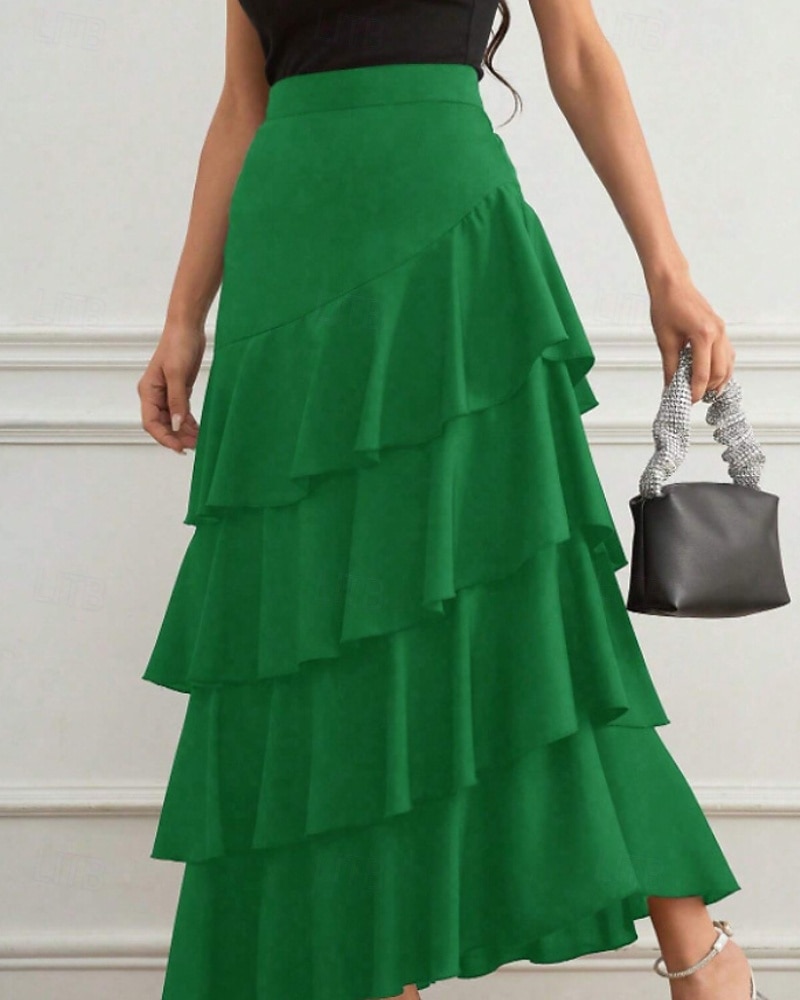 Per donna Elegante Moda Maxi Vita media Gonne Semplice Arricciato Inelastico Quotidiano Streetwear Vinaccia blu navy Nero Verde Estate del 2026 a $33.99 –P8