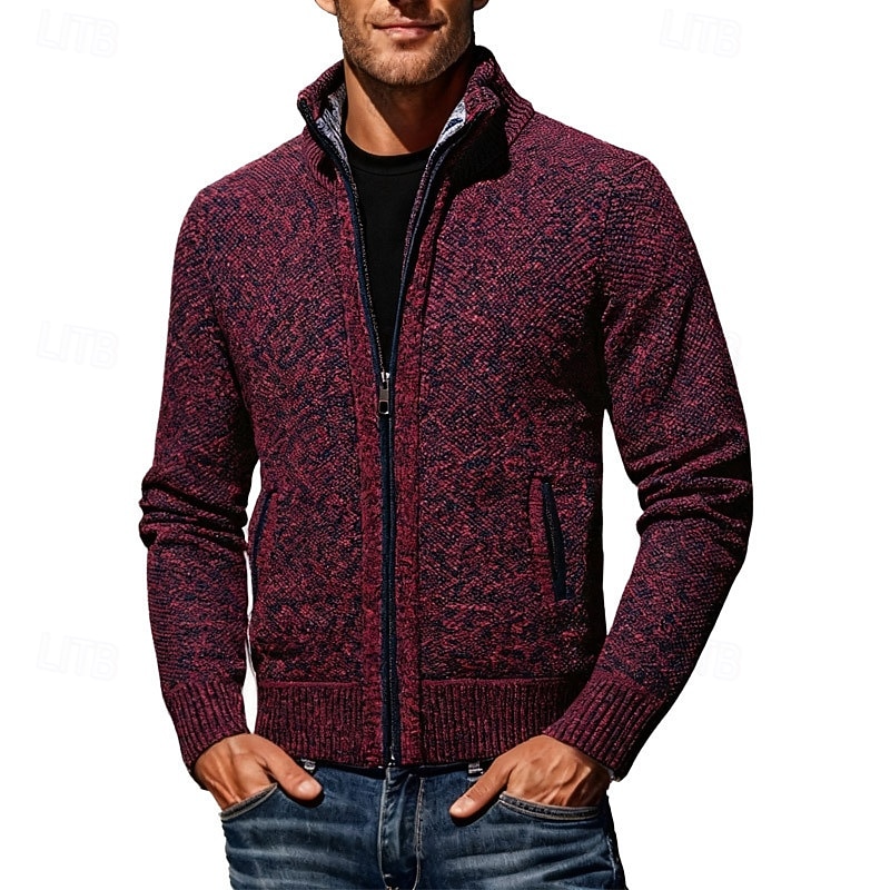 Herr Jacquard tröja Tröja Cardigan Tröja Ribbad Sticka Vanliga toppar Stickat Slät V-hals Semester Mode Företag Ledigt Kläder Vår & Höst Höst vinter Svart Vinröd M L XL 2026 - $30.99 –P6