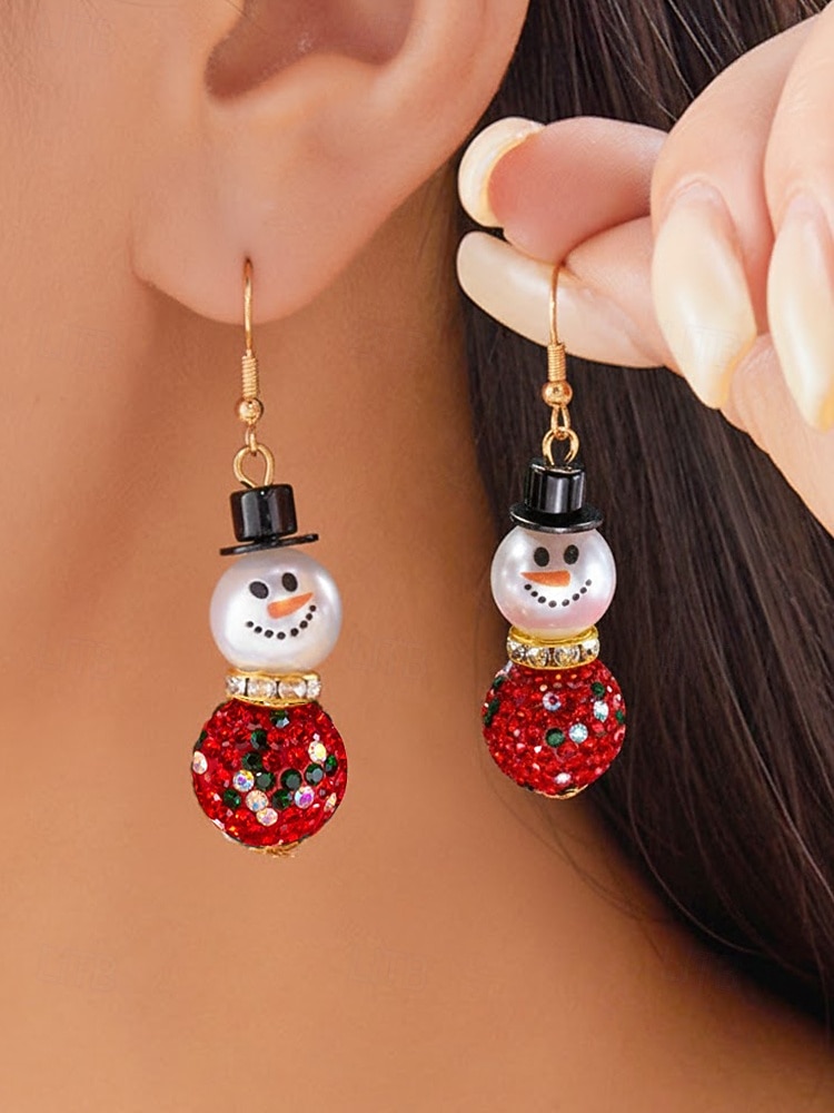 női karácsonyi hóember fülbevalók – ötvözet piros, zöld és fehér gyöngyökkel, tökéletesek ünnepi bulikra és ünnepi alkalmakra 2026 - $9.99 –P1