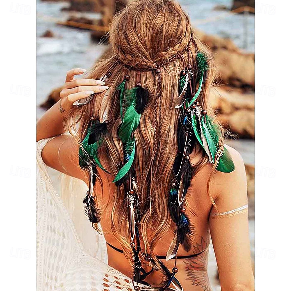 Carnival 2026 Rio Carnival Samba Accessories Bohemian Feather Hair Extension Headband - Hippie Adjustable Braided Hairpiece with Beads Brazil Festival Performance Costume 2026 - $17.99 –P1