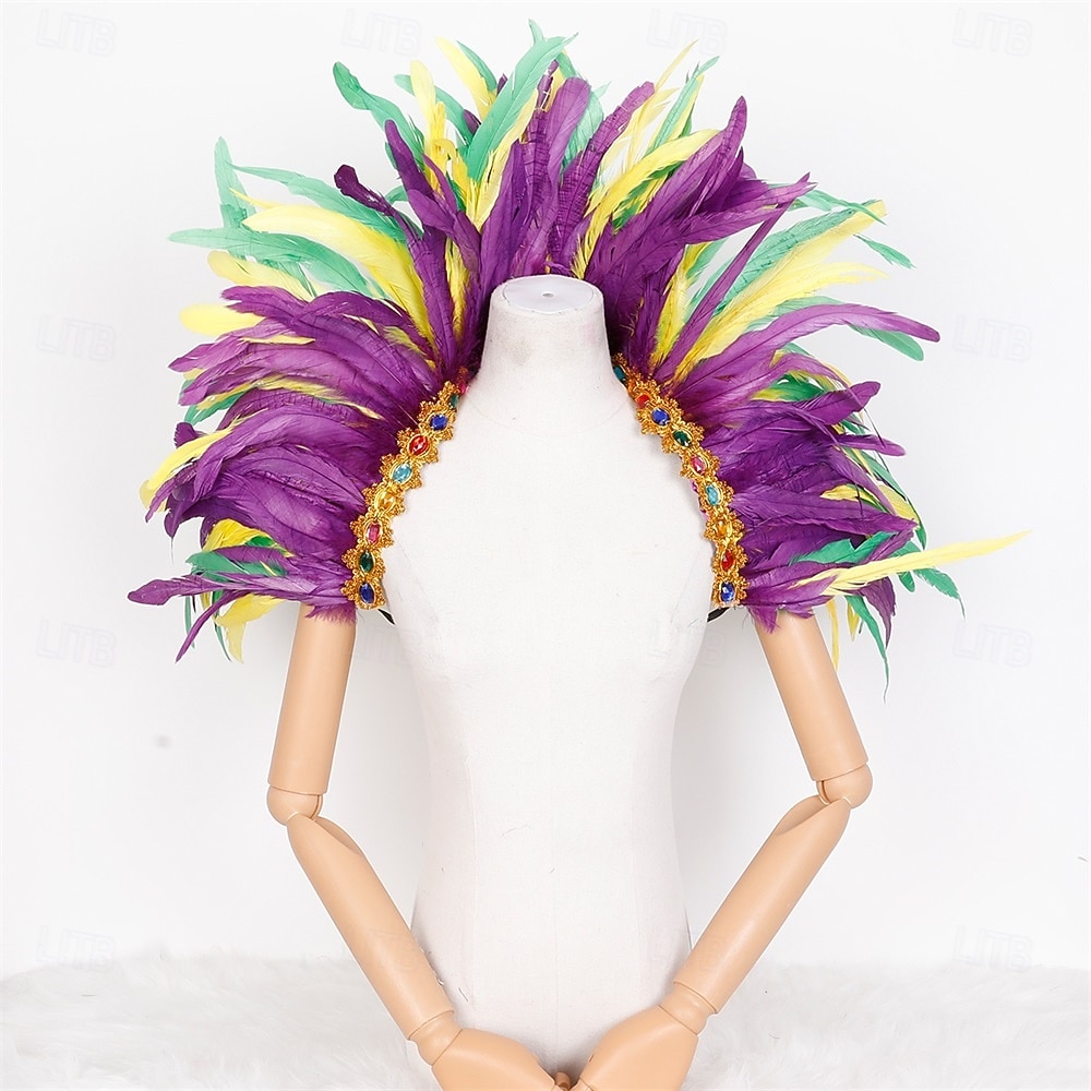 Carnaval 2026 Accesorii Samba Rio Carnaval Set epoleți și manșete cu pene pentru festivalul Mardi Gras - Violet Verde Aur cu cristale Costum de showgirl Carnaval Brazilia 2026 - $51.99 –P3