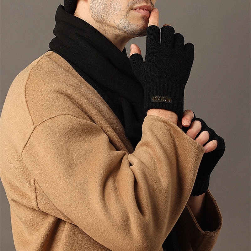 Herren 1 Paar Halbfinger Winterhandschuhe Gestrickte Handschuhe Fingerlose Handschuhe Sport Mode Sport & Outdoor Handschuhe Thermowarm Einfarbig Herbst Schwarz Braun Grau 2026 - $9.99 –P6