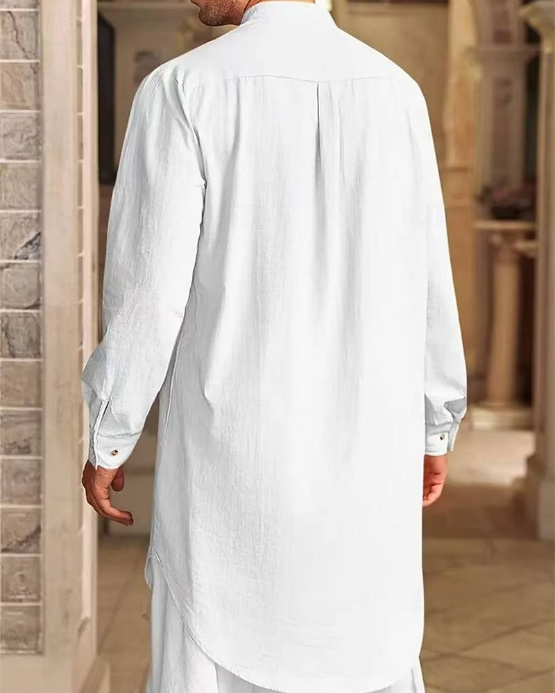 Homme Loungewear Chemise de Nuit Uni Élégant Confort Maison Quotidien Coton Respirant Col montant manche longue Printemps Automne Noir Blanche de 2026 ? $30.99 –P2