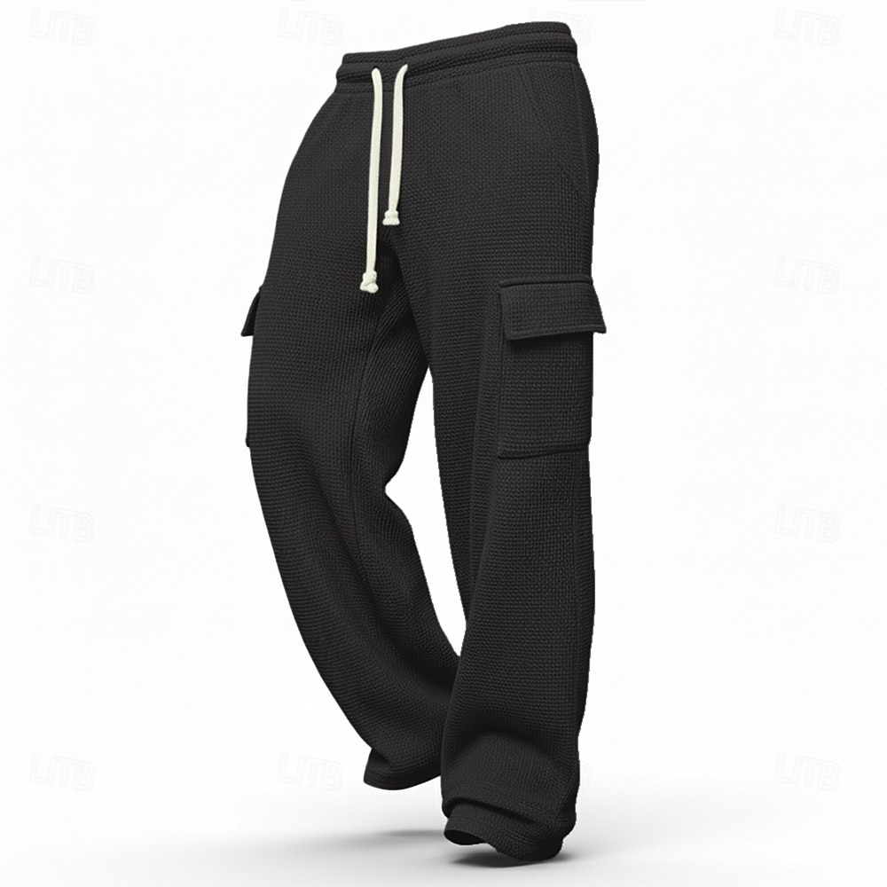 Herren Waffel Cargo-Hosen Cargo-Jogginghose Hose Gerade geschnittene Sweatpants Kordelzug Elastischer Bund Mehrere Taschen Einfach Feuchtigkeitsableitend Atmungsaktiv Volle Länge Sport im Freien 2026 - $22.99 –P5