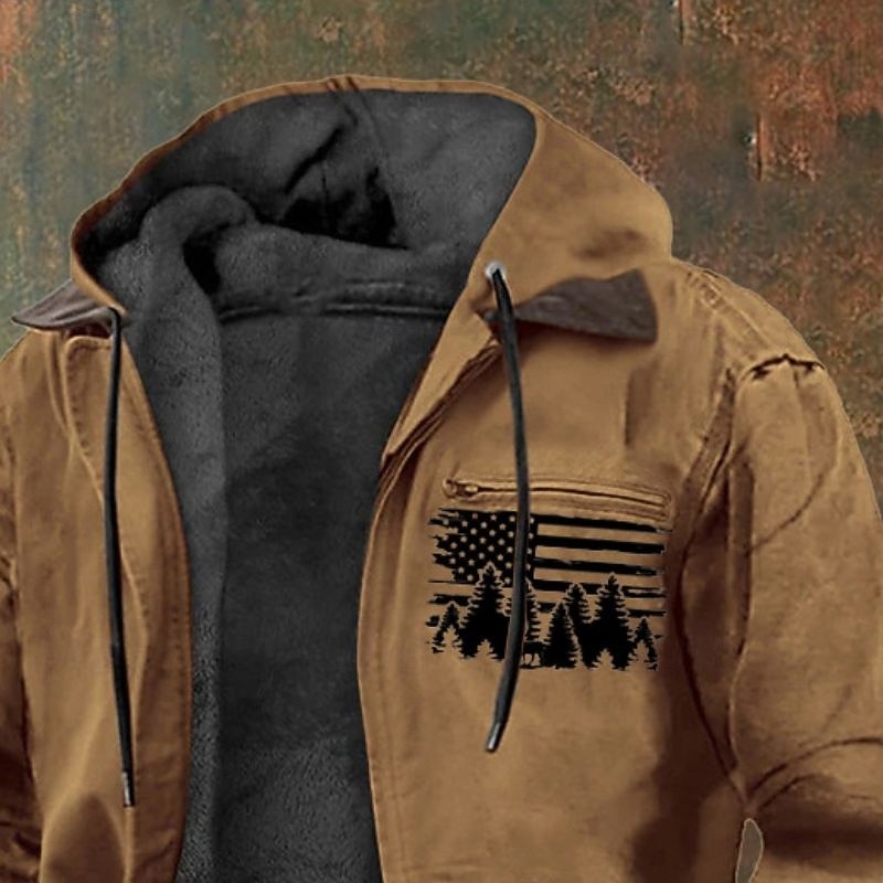 Per uomo Felpa con cappuccio a zip intera Giacca in Pile Felpa con cappuccio in pile Marrone Con Cappuccio Albero Bandiera Americana Tasca Stampato Sport & Outdoor Casuale Quotidiano Poliestere del 2025 a $59.99 –P2