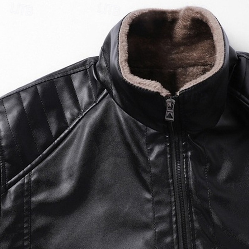 Men's Faux Leather Jacket Winter Jacket Fleece Jacket Casual Jacket Outdoor Casual Thermal Warm Pocket Fall Winter Plaid Streetwear Casual Hooded Regular Black Brown Jacket 2026 - $37.99 –P7