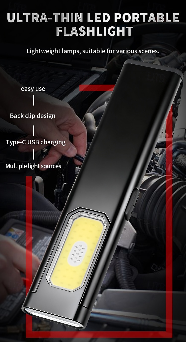 Rechargeable COB Work Light, Super Bright Magnetic LED Flashlight with Pocket Clip, USB-C, 5 Modes with Red & Blue Strobe - Slim Inspection Light for Car Repair, Camping, and Emergency 2025 - $17.99 –P1