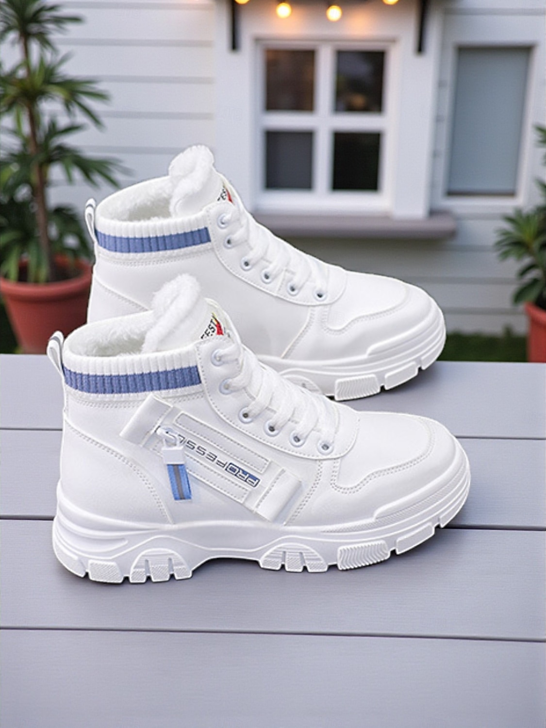 Weiße, warme Damen-Sneaker mit hohem Schaft und Kunstfellfutter – trendige Winterschuhe mit klobiger Sohle für lässige Outdoor-Aktivitäten 2026 - $34.99 –P3