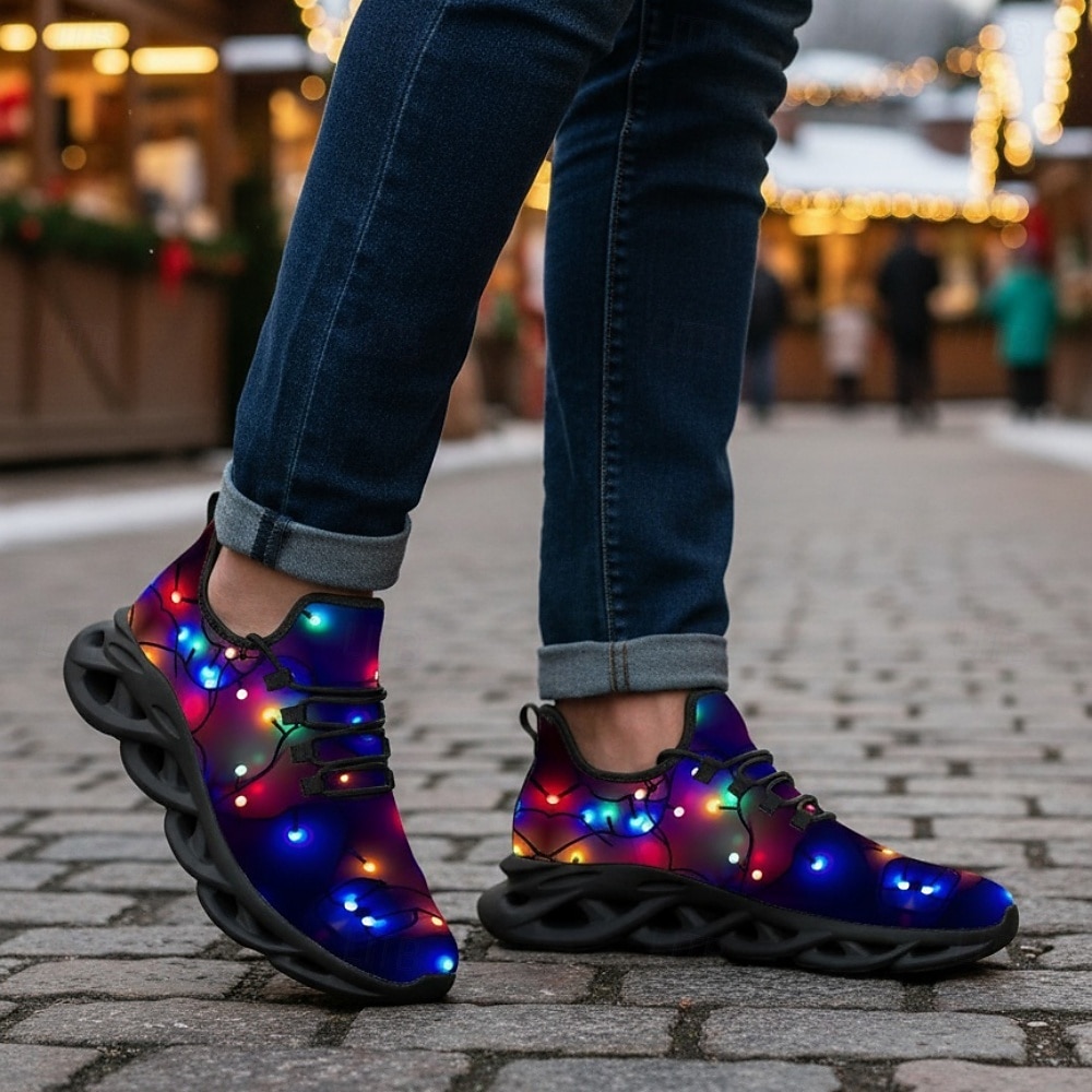 Tênis masculino com estampa natalina iluminada - luzes de LED vibrantes, calçado esportivo confortável para as festas de fim de ano, eventos festivos e encontros ao ar livre. de 2026 por $42.99 –P2