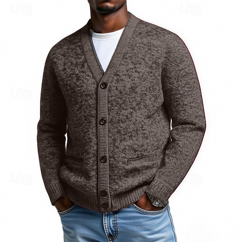 Hombre Pulóveres Chaqueta de Punto Cárdigan Estriado Tejer Tops regulares Botones Plano Escote en Pico Moda Ropa de calle Vacaciones Casual Ropa Otoño Invierno Burdeos Azul S M L 2026 - $23.99 –P5