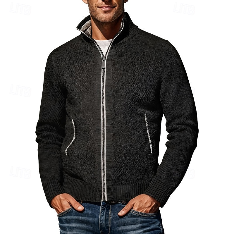 Herr Jacquard tröja Tröja Cardigan Tröja Ribbad Sticka Vanliga toppar Stickat Slät V-hals Semester Mode Företag Ledigt Kläder Vår & Höst Höst vinter Svart Vinröd M L XL 2026 - $30.99 –P7