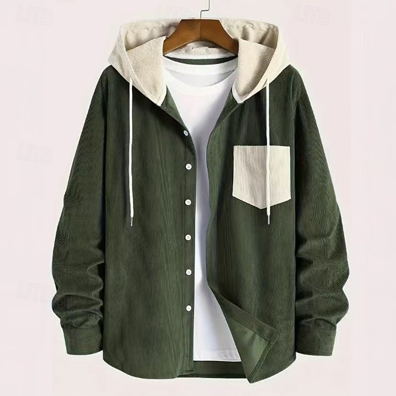 Herren Hemd Freizeithemd Cordhemd Knopfhemd Kapuzenhemd Blau Schwarz Grün Langarm Einfarbig Mit Kapuze Lässig Täglich Tasche Bekleidung Mode Modern Lässig 2025 - $24.99 –P8