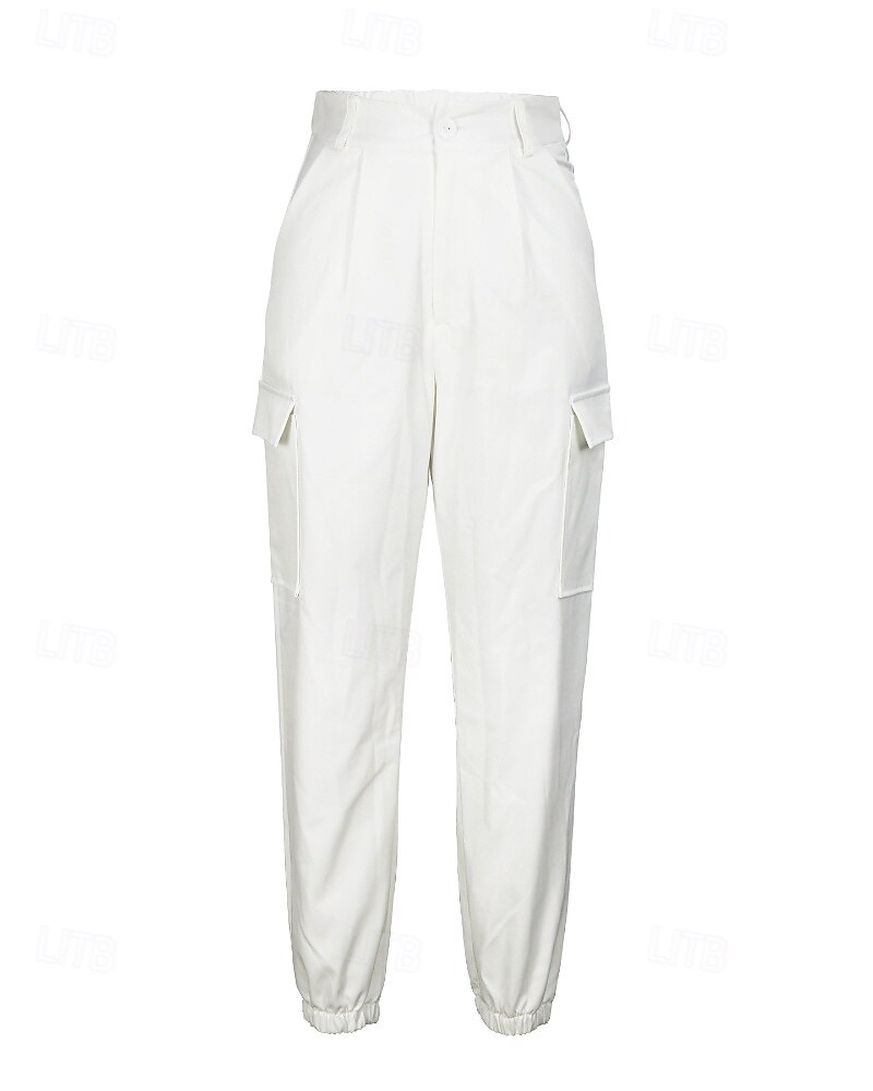 Femmes Pantalons Cargo Chinos Streetwear Occasionnel Longueur complète Taille moyenne Uni Avec Poches Taille Élastique Confortable Non Elastique Quotidien Extérieur Vacances Blanche Été Printemps de 2026 ? $36.99 –P3