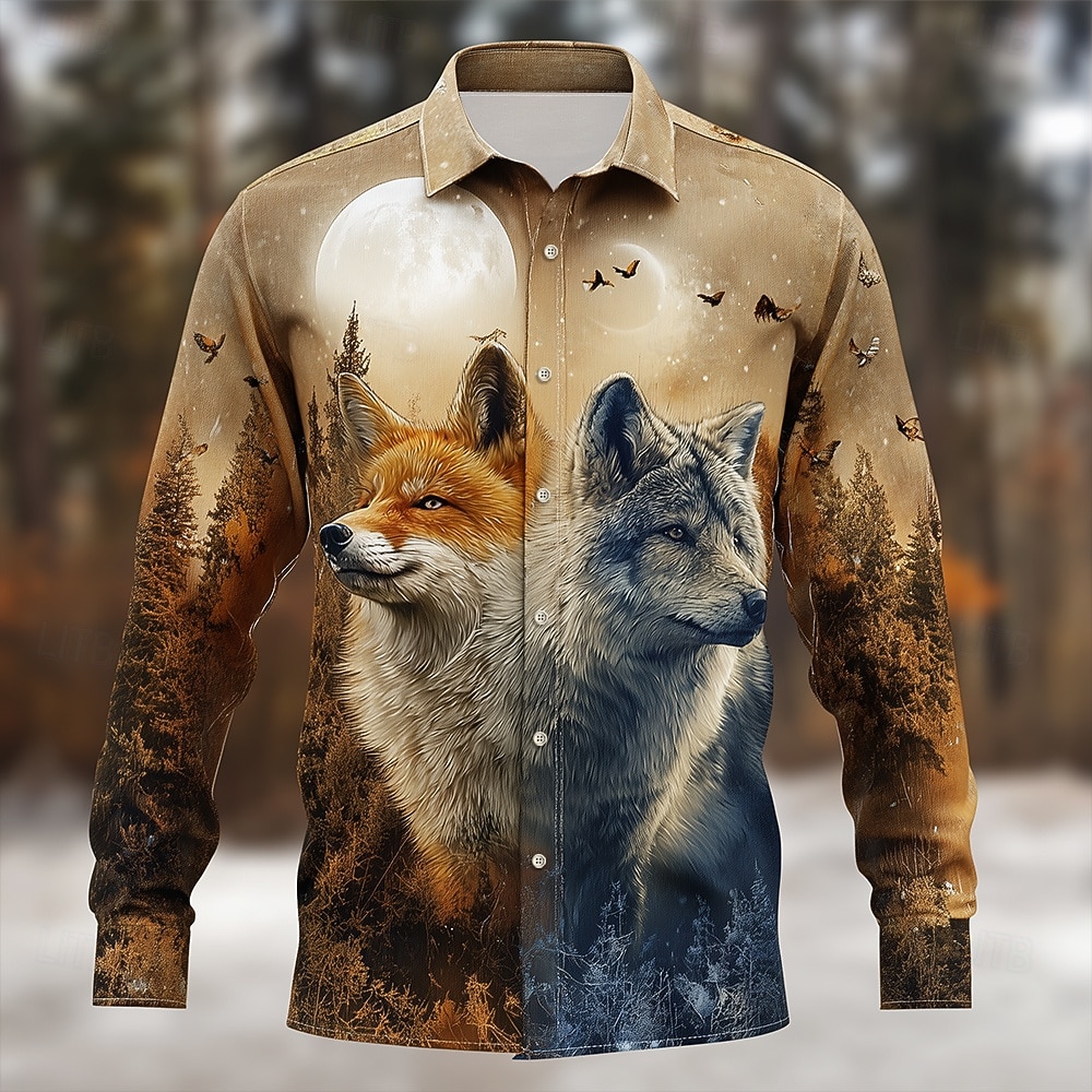 Per uomo Animale Volpe foresta Camicia Camicia con Bottoni Manica Lunga Vintage Retrò Casuale All'aperto Caccia Primavera Autunno Collo ripiegato Stampa 3D camicie con colletto Cachi chiaro Marrone del 2026 a $27.99 –P3