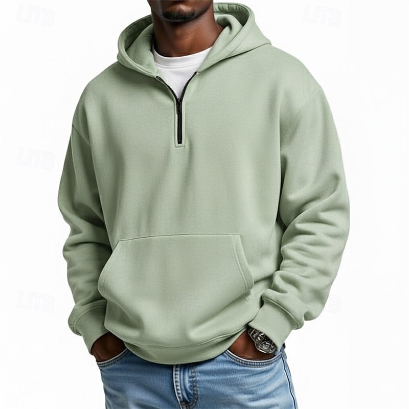 Herre Hattetrøje Genser Hettegenser med glidelås Rosa Militærgrønn Lysegrønn Lyseblå Med hette عادي Lomme Quarter Zip Avslappet Daglig Sport & Utendørs Polyester Gatemote Sportsklær Fritid Høst Vinter 2026 - $37.99 –P4