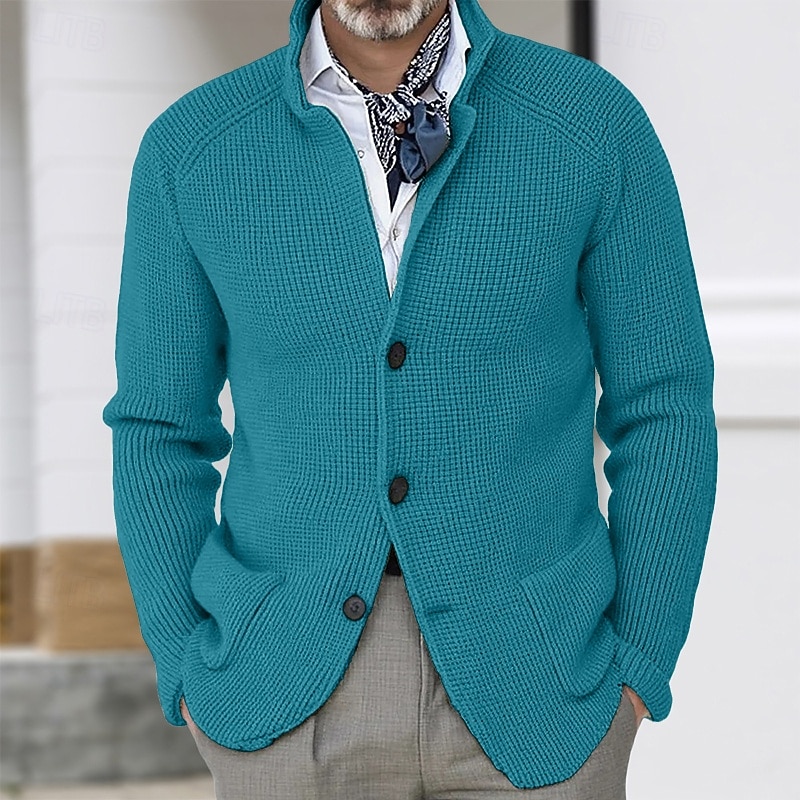 Per uomo Felpa Cardigan A Coste Maglia Top Regolari Lavorato a maglia Bottonato Semplice Colletto Mao Vacanza Moda Casuale Abbigliamento quotidiano Abbigliamento Primavera & Autunno Blu Nero S M L del 2026 a $30.99 –P11