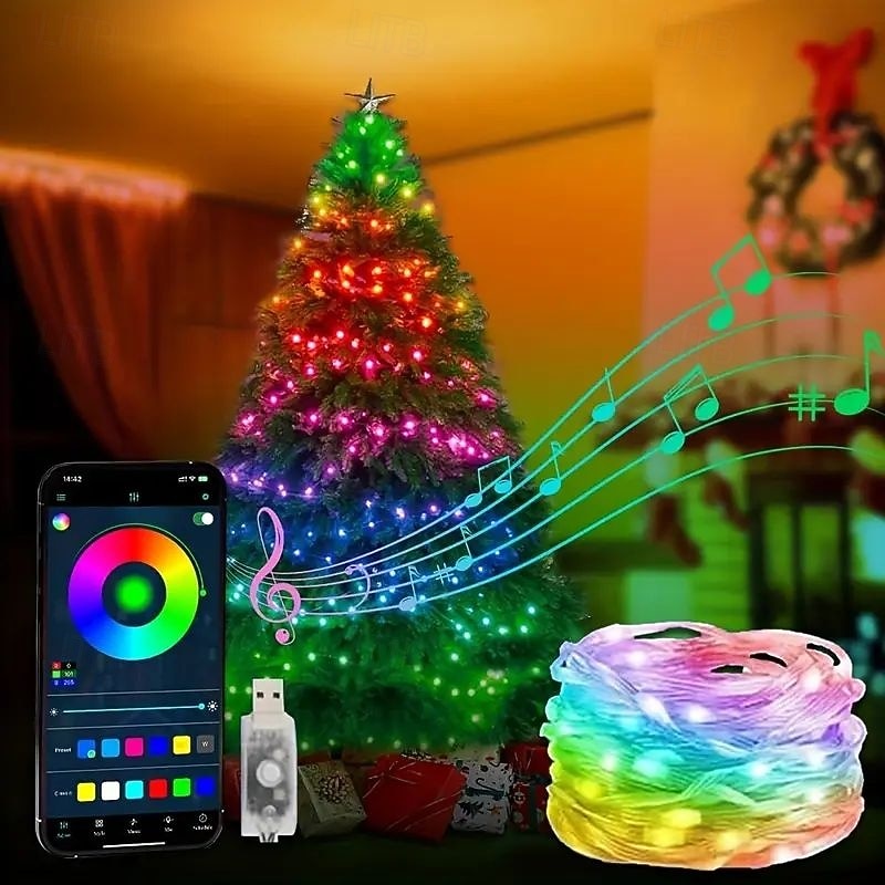 Älykäs Kauko-ohjattava LED Keiju Narun Valot Tuki App Ohjaus USB Virtalähde 200/100/50 LED Musiikkisynkronointi RGB Värinvaihto Häät Koti Makuuhuone Juhlakoristeet 2026 - $23.99 –P2