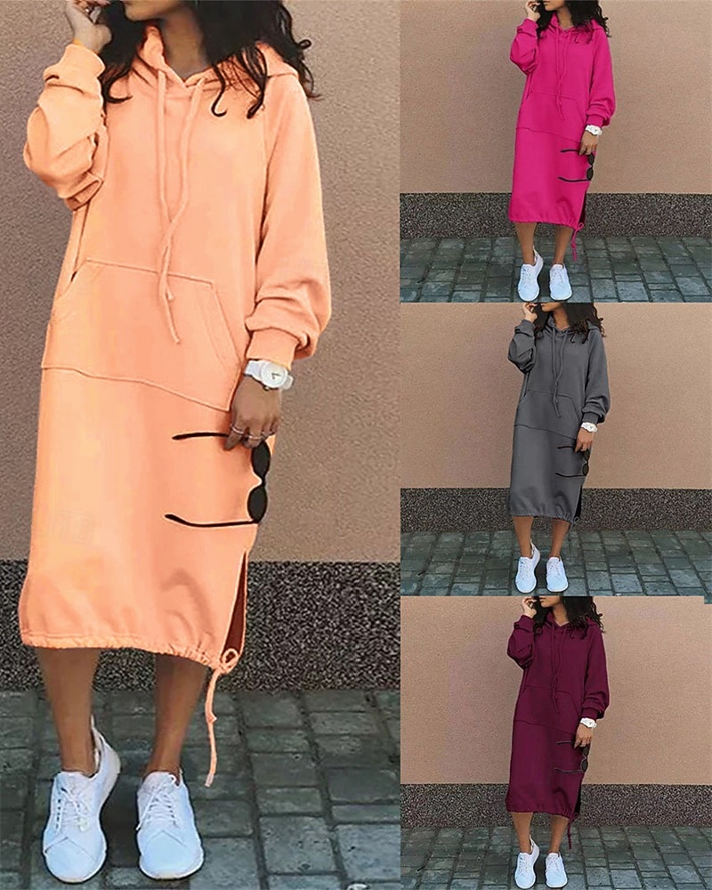 Жен. длинное платье платье макси Платье с капюшоном Повседневное платье Зимнее платье Элегантный стиль Мода Современное Повседневные на открытом воздухе Зимнее платье Свободное облегание 2026 - $25.99 –P1