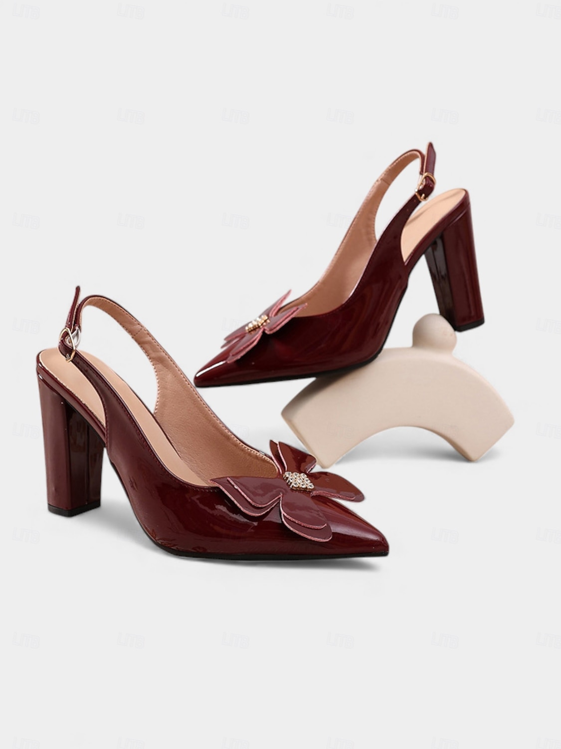 Γυναικεία μπορντό ψηλοτάκουνα πέδιλα με slingback και φιόγκο - γόβες με μυτερή μύτη για γραφείο, ραντεβού και ειδικές περιστάσεις 2026 - $46.99 –P7