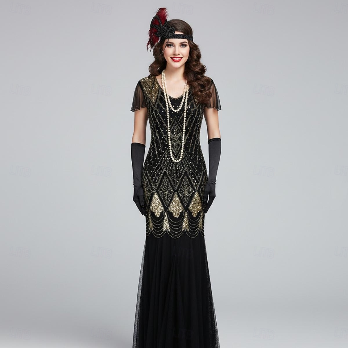 Σετ Δροσμός 20ετών 1920 Μακρύ Φορέματα Τουαλέτα Σύνολα με αξεσουάρ Κοντά μανίκια Το Great Gatsby Καλεσμένος γάμου Πούλιες Λαιμόκοψη V Φανταχτερή Φόρεμα Γυναικεία 2026 - $79.99 –P15