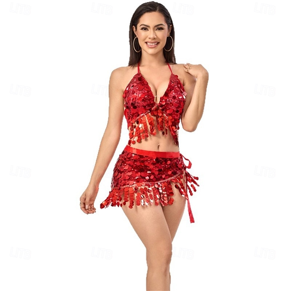 Samba Dancewear Carnaval Dans Rokken Franje Sequins Vrouwen Performanced Feestthema Feest Mouwloos Polyester Performanced Costume 2026 - $37.99 –P5