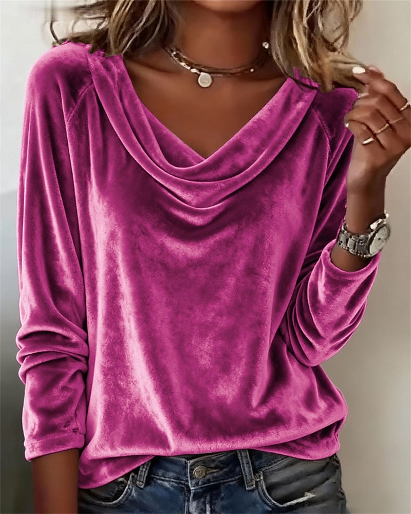 Per donna Blusa Top Eleganti Arricciato Patchwork Drappeggiato Tinta unica Semplice Elegante Vintage Festa Manica Lunga Scollo a Cascata Top Regolari Quotidiano Lavoro Ferie Blu Fucsia Verde Grigio del 2026 a $12.99 –P4