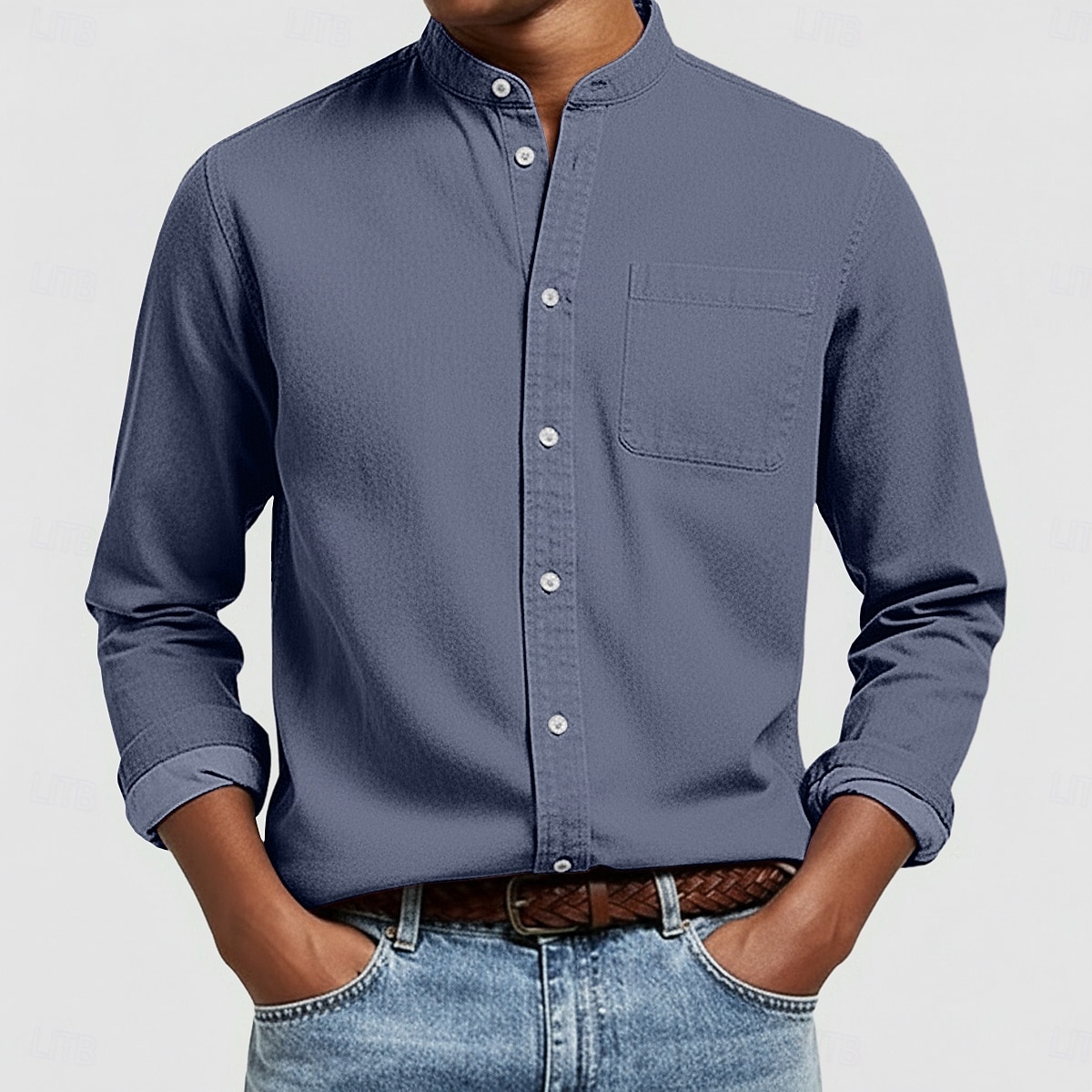 בגדי ריקוד גברים חולצה חולצה קז'ואל חולצה עם כפתורים כחול ג'ינס שחור לבן ורוד מסמיק אודם שרוול ארוך אחיד דש קזו'אל יומי כיס קדמי ביגוד כותנה אלגנטית אופנתי יום יומי 2026 - AU $35.99 –P6