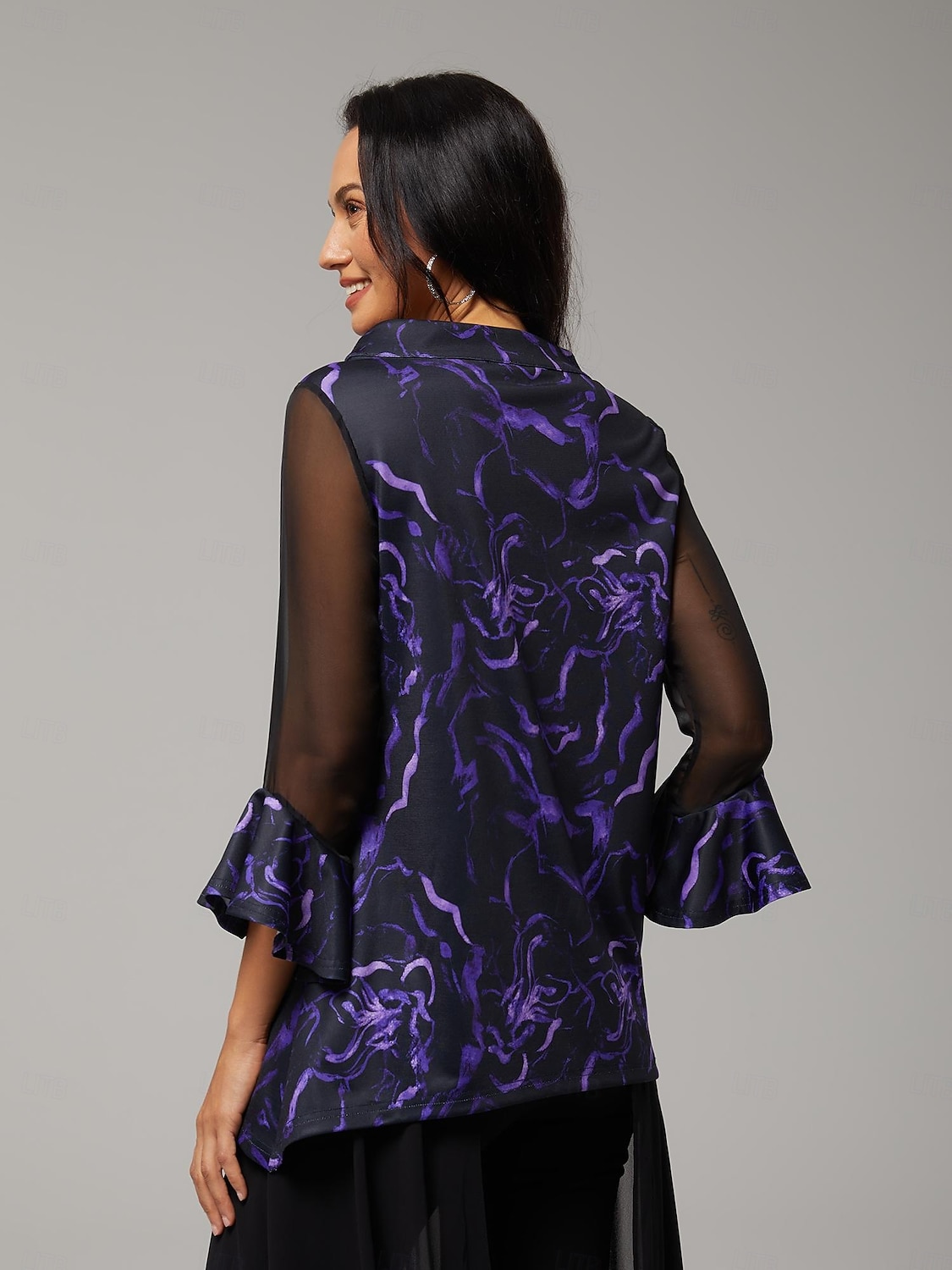 Women's Blouse Black Floral Print Stretch Chiffon Sleeves Bateau Neckline Casual Comfortable Spring Summer Fall Vacation 2026 - $67.99 –P11