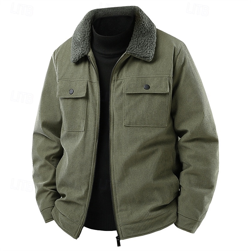 Homens Jaqueta de Inverno Casaco de lã Jaqueta casual Férias Diário Térmico / Quente Bolsos Tosão Outono Inverno Tecido Moda Roupa de rua Lapela Padrão Preto cáqui Verde Tropa Cinzento Casaco de 2026 por $48.99 –P13