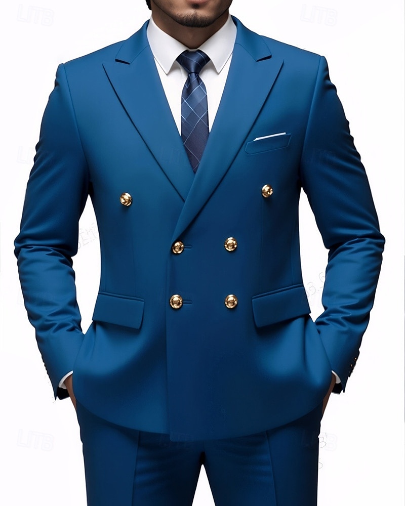 Herre Blazer + kjolebukser Blazer drakter Virksomhet Cocktailfest Bryllupsfest 2 deler Mote Fritid Vår Høst Polyester عادي Lomme Knapper Bekvem Dobbeltkneppet Blazer Blå Mørkegrå Svart Hvit 2025 - $114.99 –P13