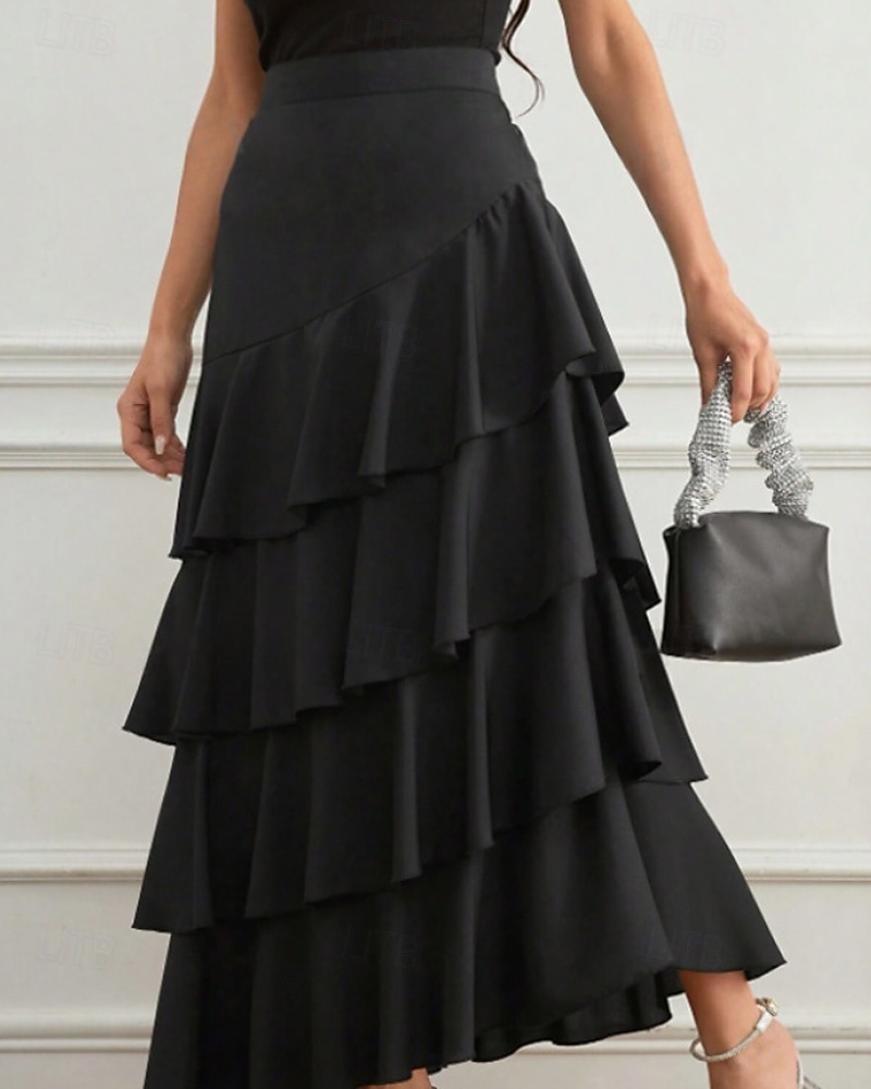 Per donna Elegante Moda Maxi Vita media Gonne Semplice Arricciato Inelastico Quotidiano Streetwear Vinaccia blu navy Nero Verde Estate del 2026 a $33.99 –P2