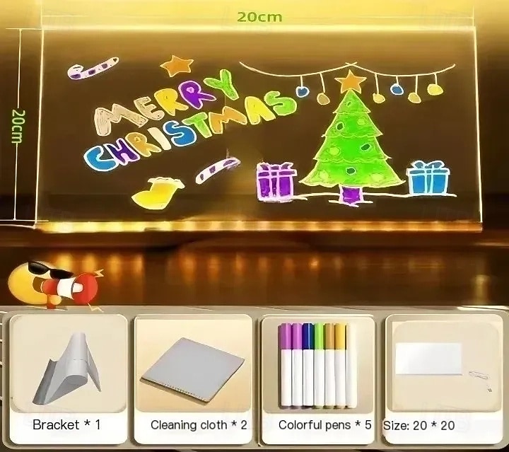 LED-es jegyzettábla színekkel, világító akril üzenőtábla, világító szárazon törölhető tábla masszív állvánnyal, interaktív fénnyel ellátott jegyzettábla, ötletgeneráló fehér tábla 2025 - $14.99 –P1