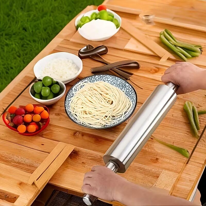 förtjockad kavel i rostfritt stål med halkfritt handtag, professionell degrulle - kraftig, hållbar manuell pastamaskin lämplig för pizza, kakor, bakverk, pasta, lätt att rengöra och rostbeständig 2026 - $13.99 –P7