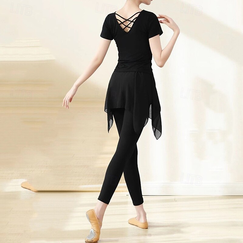 Dames Yoga-outfit Strakke legging met rok 2-delige workoutset Effen Kleur Sportoutfits Herfst Zwart Rood Modaal Dans Pilates Yoga Hoge taille Lichtgewicht Ademend Korte mouw Sport Sportkleding 2026 - $27.99 –P2