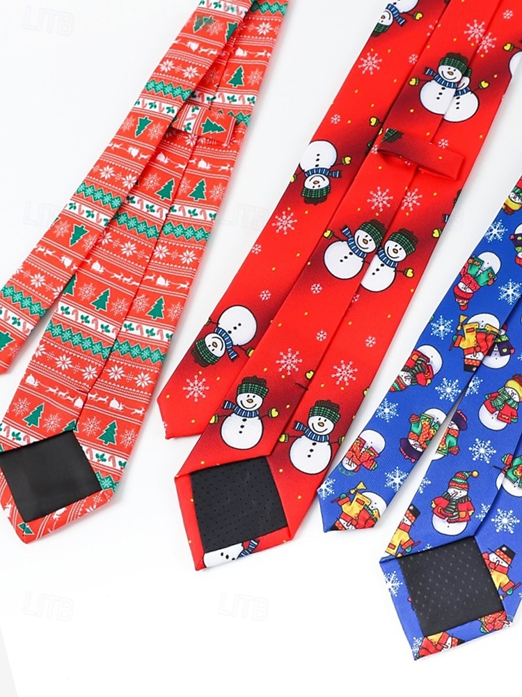 Weihnachtskrawatte für Herren aus Polyester mit Weihnachtsmann-, Schneemann- und weihnachtlichen Motiven – festliche, verstellbare Fliege für Weihnachtsfeiern und festliche Anlässe 2026 - $11.99 –P7