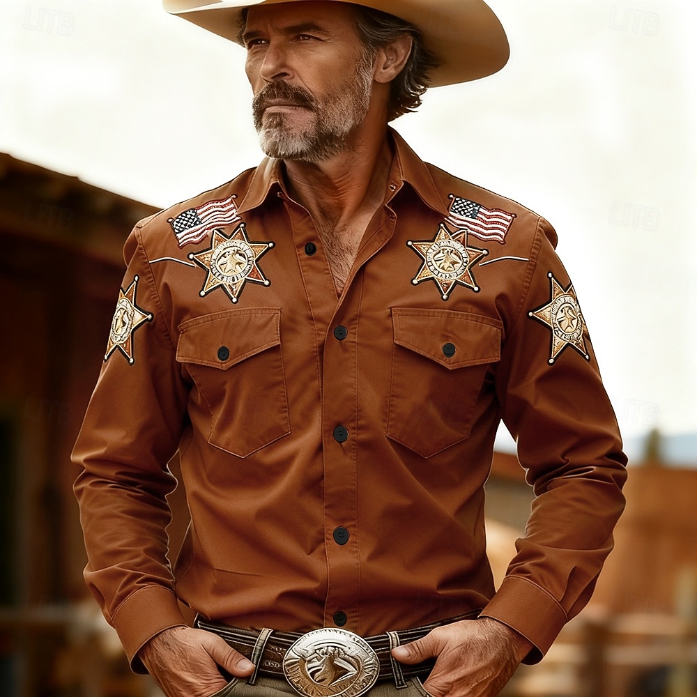 Bărbați Drapelul SUA american Patriotic Cămașă Cămașă occidentală Cămașă de cowboy Manșon Lung Vintage Retro Casual În aer liber Îmbrăcăminte de Muncă Primăvară Toamnă Răsfrânt Două buzunare în fa 2026 - $27.99 –P3