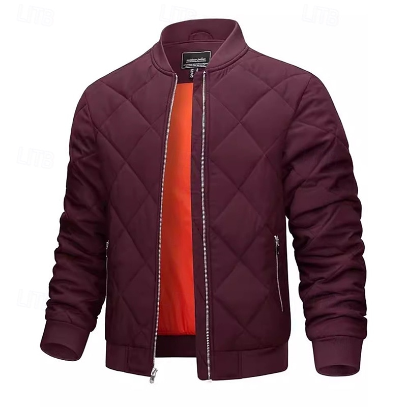 Herr Vinterkappa Pufferjacka Quiltad jacka Vadderad Ficka Polyester Utomhus Ledigt Dagligen Normal Mode Streetwear Håller värmen Vattentät Vinter Ensfärgat Svart Vinröd Marinblå Grön Pufferjacka 2026 - $60.99 –P4