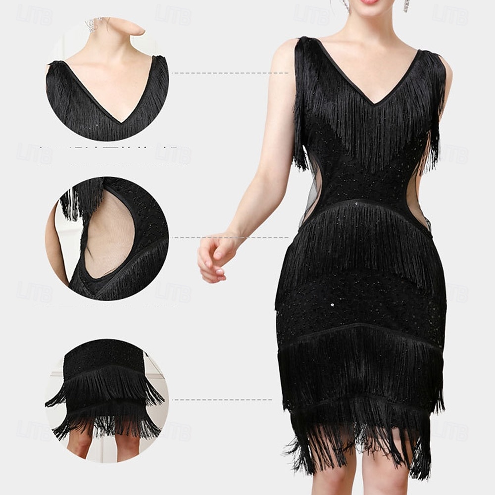 Roaring 20s 1920s Knee Length Flapper Dress Sleeveless The Great Gatsby Flapper Girl Sequins Fringe V Neck Fancy Dress Women's Christmas Carnival speakeasy Masquerade Retro Theme Party Adults Dress 2026 - $47.99 –P2