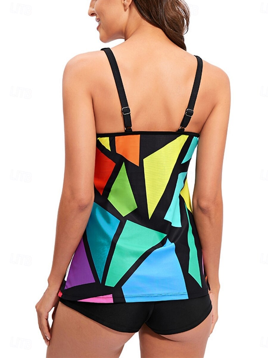 Damen Badeanzug Tankini Zweiteilig Shorts Bademode Bauchkontrolle Hohe Taille Schlank Rückenfrei Urlaub Strandbekleidung Ombre Farbblock V Ausschnitt Ärmellos Badeanzüge 2025 - $29.99 –P3