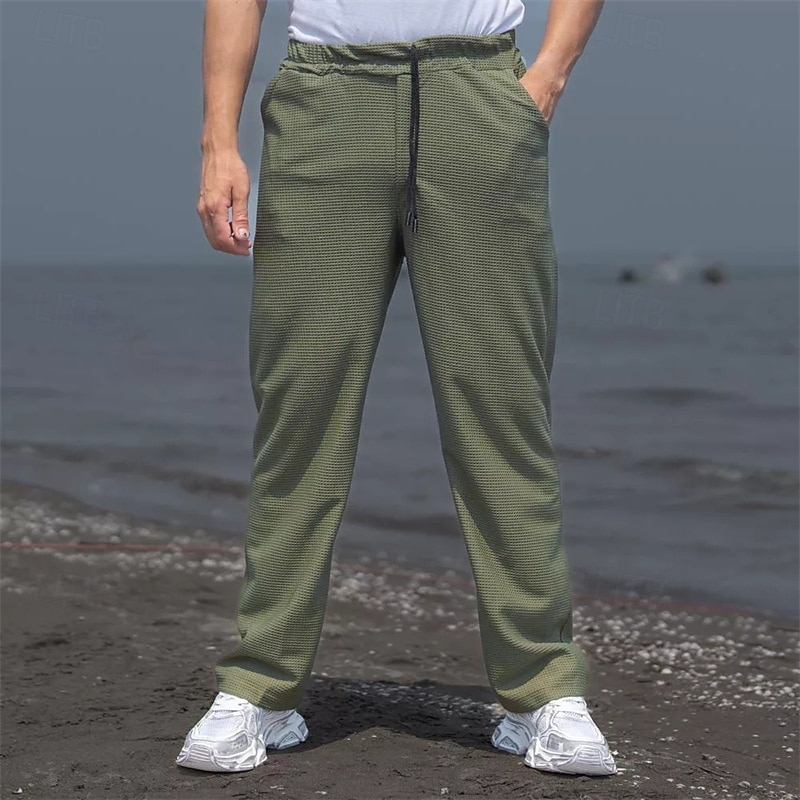 Men's Sweatpants Trousers Baggy Pants Straight Leg Sweatpants Waffle Pants Drawstring Pocket Elastic Waist Plain Comfort Soft Outdoor Daily Holiday Fashion Classic Style Black White Micro-elastic 2026 - $24.99 –P14