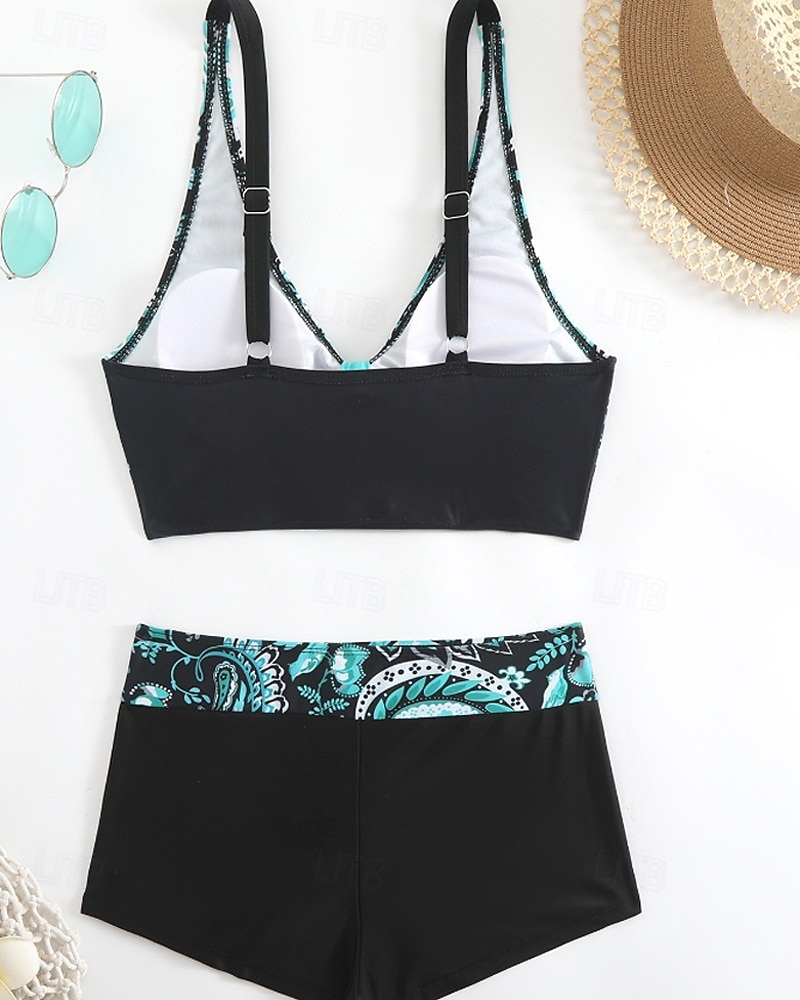 Mujer Bañadores 2 piezas Slips Traje de baño Retazos Espalda al Aire Vacaciones Ropa de playa Floral Escote en Pico Sin Mangas Trajes de baño 2026 - $27.99 –P4