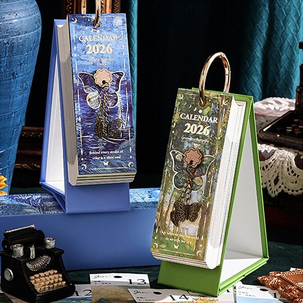 Agenda de bureau vintage 2026 - Calendrier de 365 jours avec reliure à anneaux dorés &Citations inspirantes - une page de peinture à l'huile par jour - idéal pour la maison et le bureau &organisation de 2026 ? $20.99 –P5