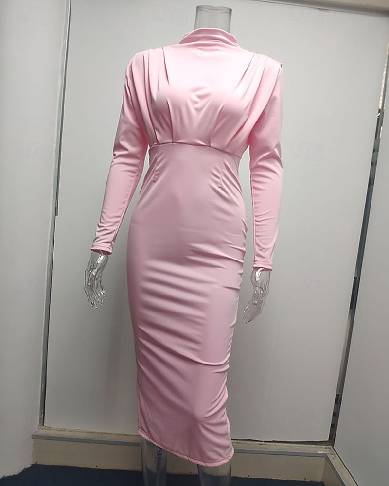 Damen Midikleid schwarzes kleid Elegant Mode Modern Täglich Ausgehen Wochenende Normale Passform Einfach Langarm Hoher Ausschnitt Schwarz Rosa Wein Dunkelblau Frühling Herbst Winter 2026 - $22.99 –P7