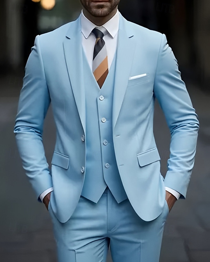 Ανδρικά Σακάκι+Γιλέκο+Παντελόνι Μπλέιζερ Στολές Επιχείρηση Κοκτέιλ Πάρτι Γαμήλιο Πάρτι 3 Κομμάτια Μοντέρνα Καθημερινό Άνοιξη Φθινόπωρο Πολυεστέρας Σκέτο Τσέπη Κουμπιά Άνετο Σταυρωτό Χρωματιστή ζακέτα 2026 - $106.99 –P1