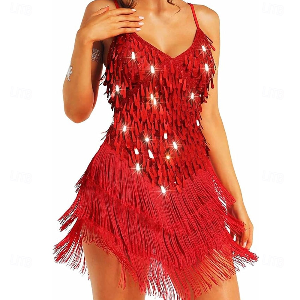 Costumi da ballo Samba Vestito scintillante in paillettes Finge Vestiti di danza tango latino Mini vestito Abbigliamento per carnevale Costumi per performance del 2026 a $47.99 –P1