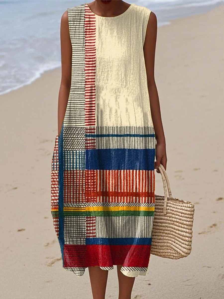 Per donna Abito Midi Abito a Tubino Vestito Estivo Abito a trapezio Vacanza Casual Boho Spiaggia Uscire Vestibilità comoda Grafico Geometrico Senza Maniche Girocollo Grigio verde Nero Rosa Cachi del 2026 a $39.99 –P4