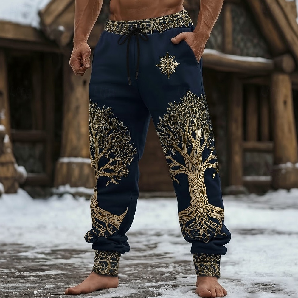 Herren Totem Wikinger Baum des Lebens Jogginghose Hose Mittlere Taille Kordelzug Elastischer Bund Vintage-Retro Outdoor Campen und Wandern Jagd Sportliche Jogginghose mit Taschen Herbst Winter 2026 - $24.99 –P3