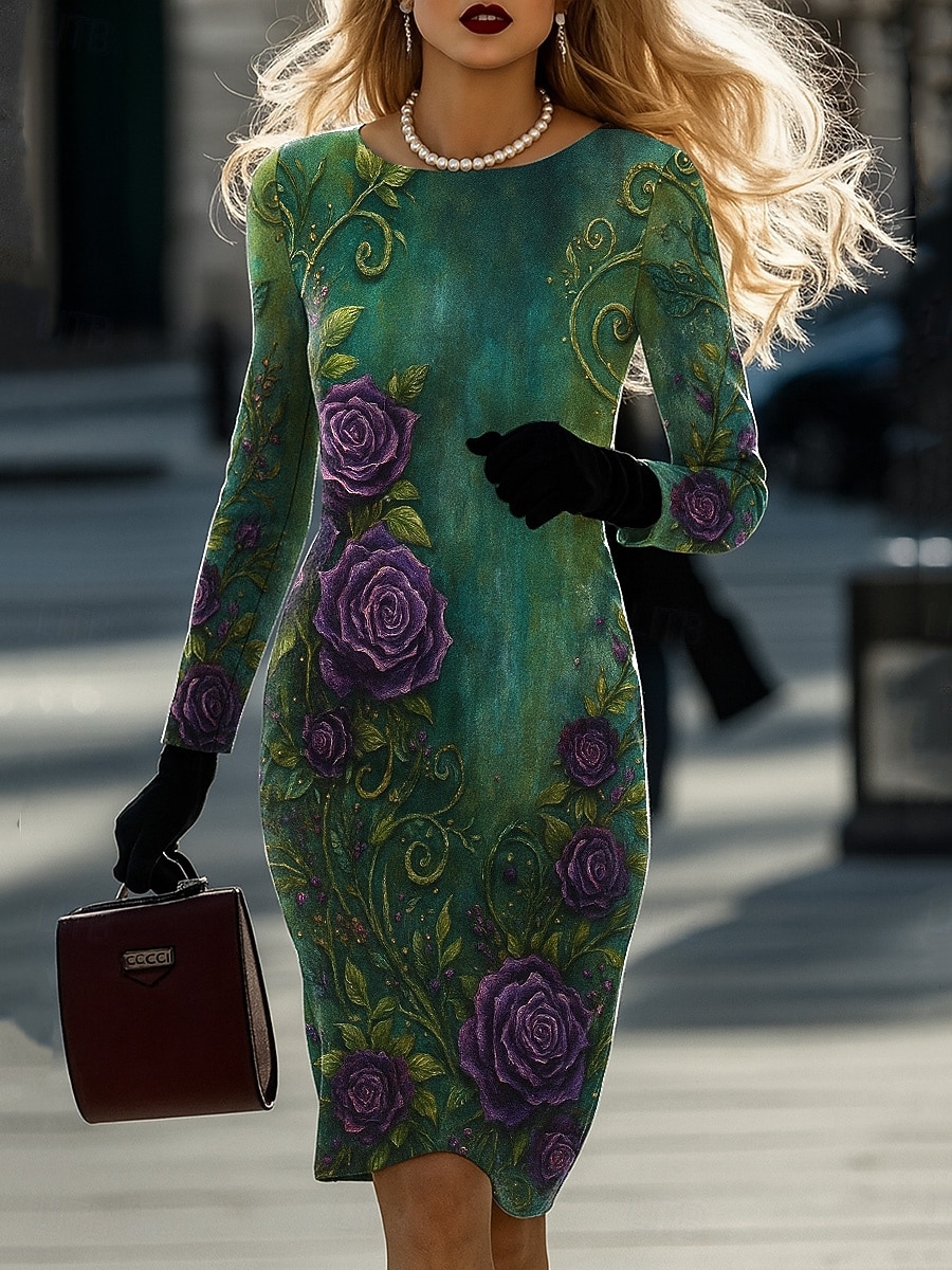 Women's Mini Dress Corset Dress Casual Daily Party Regular Fit Floral  Abstract Long Sleeve Crew Neck Blue Orange Green Fall Winter 2026 - $26.99