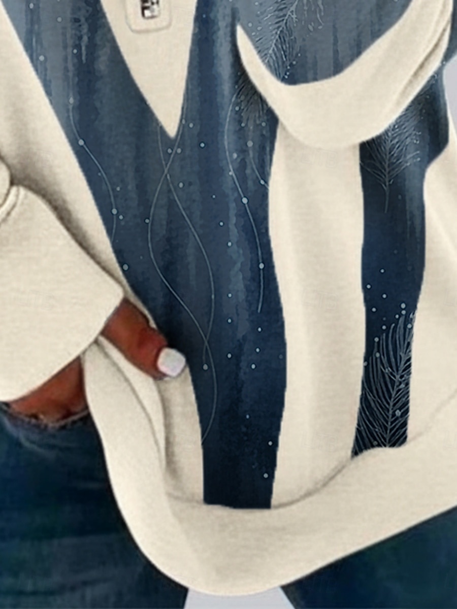 Dames Trui-sweatshirt Sweatshirts met rits Vetoketju Afdrukken Grafisch Geometrisch Modieus Casual Lange mouw Strakke ronde hals Normale tops Casual Straat Dagelijks gebruik blauw Lente Herfst Winter 2026 - $27.99 –P3