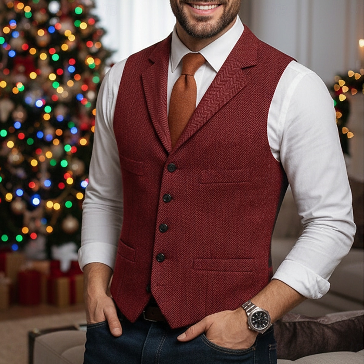 Men Vest Waistcoat Formal Wedding Christmas Vacation Fashion Classy Spring  Fall Pocket Buttons Wool Acrylic Comfortable Plain Herringbone Single  Breasted Lapel Regular Fit Black Champagne Red Burgundy 2026 - 28.99
